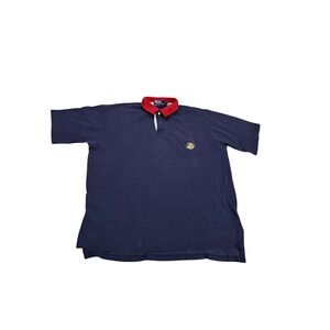 Polo Ralph Lauren Mens Large Navy Blue Red Collar‎ Crest Pocket Polo Shirt USA